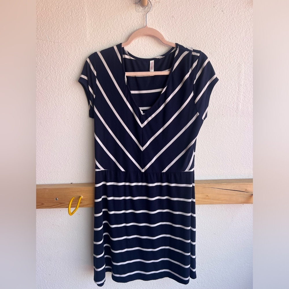 Xhilaration Blue and White striped Fit and Flare Midi Dress